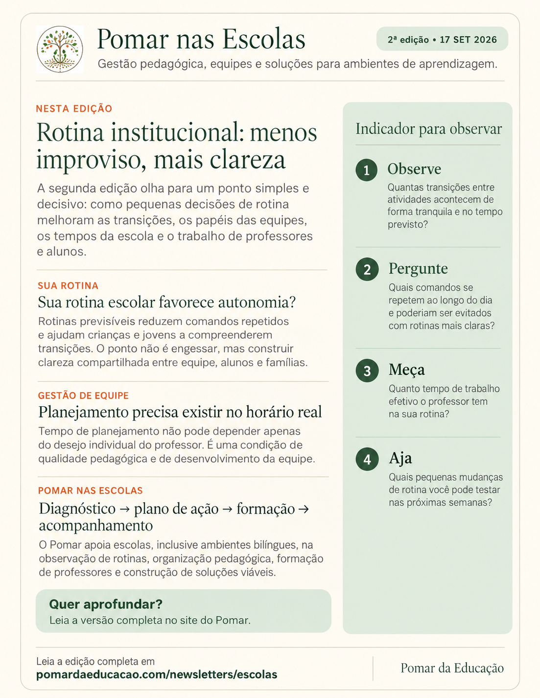 Versão resumida da 2ª edição da newsletter Pomar nas Escolas, de 17 de setembro de 2026