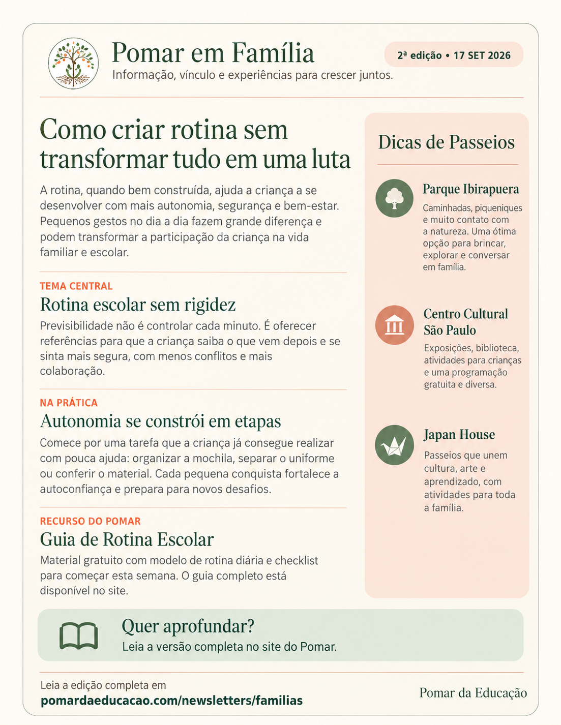 Versão resumida da 2ª edição da newsletter Pomar em Família, de 17 de setembro de 2026